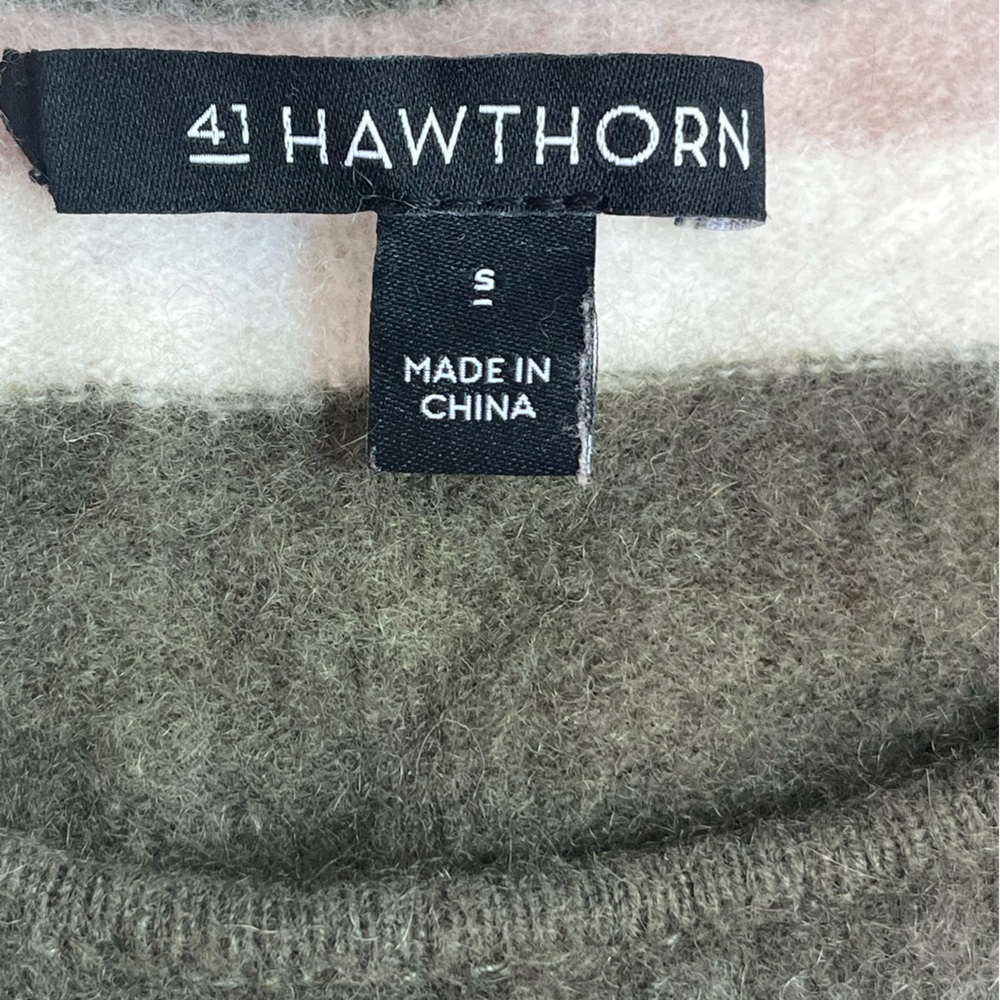 41 Hawthorn Rella Cashmere Olive and Beige Striped Sweater size S - Picture 7 of 8